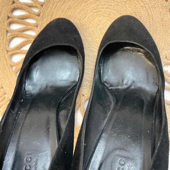 Gucci Black Suede Round Toe Pumps Heels Size EU 40 - Picture 9 of 14
